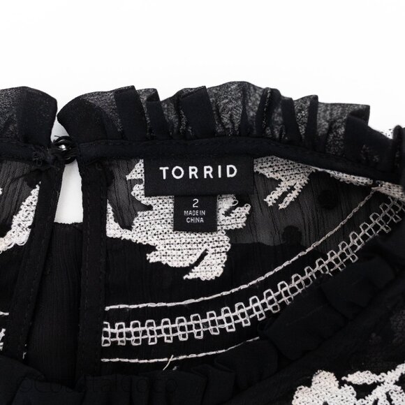 Torrid Size 2 Clip Dot Embroidered Tank Chiffon Black Festival Office Romantic - Picture 2 of 9
